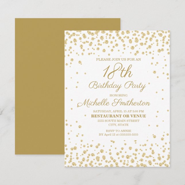 Carte Parties scintillant Diamond Or Blanc 18e anniversa (Devant / Derrière)