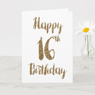 Carte Parties scintillant d'or Joyeux 16e anniversaire
