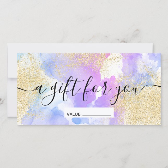 Carte Parties scintillant d'or moderne violet d'aquarell (Devant)