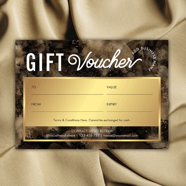Carte Parties scintillant d'or noir Aquarelle Spa certif (Elegant faux gold glitter business gift certificate with trendy fonts and space for your details)