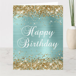 Carte Parties scintillant d'or Pale Turquoise Gros anniv