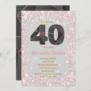 Carte Parties scintillant d'or rose 40e anniversaire Inv