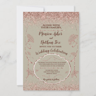 Carte Parties scintillant d'or rose Feuilles Gingko sur 