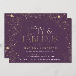 Carte Parties scintillant dorée violet 50 et fabuleuse f