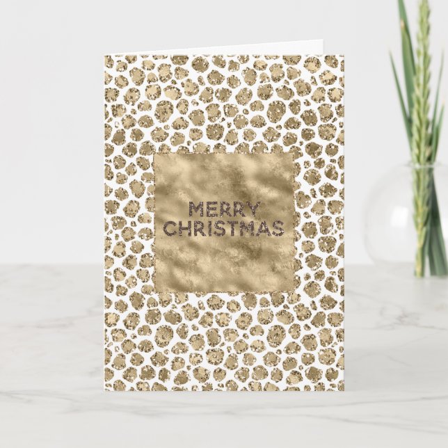 Carte Parties scintillant en or blanc Glitz Leopard Noël (Devant)