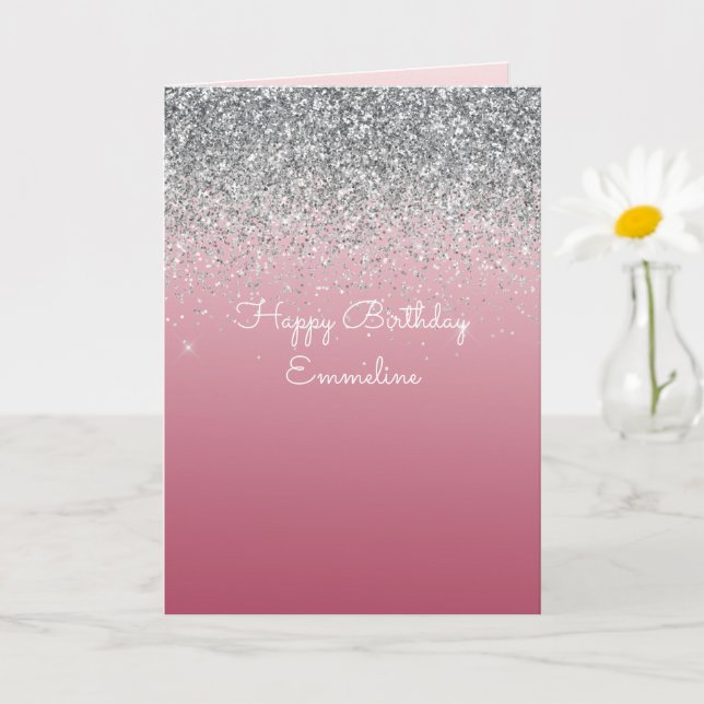 Carte Parties scintillant étincelante rose argent (Petite plante)