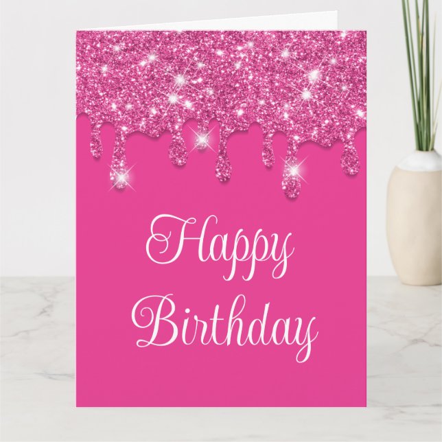 Carte Parties scintillant moderne Hot Pink Drives Joyeux (Devant)
