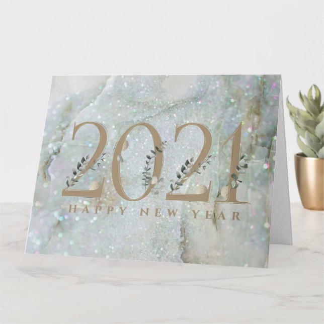 Carte Parties scintillant moderne marbre Bonne année 202 (Petite plante)
