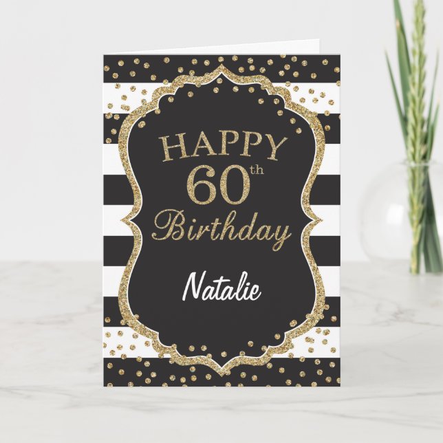 Carte Parties scintillant Noir et Or confetti 60e Annive (Devant)