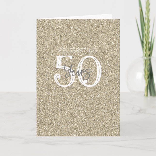 Carte Parties scintillant Or Élégant Célébrer 50 Ans Chi (Devant)
