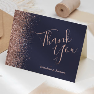 Carte Parties scintillant or rose Bord bleu foncé Mariag