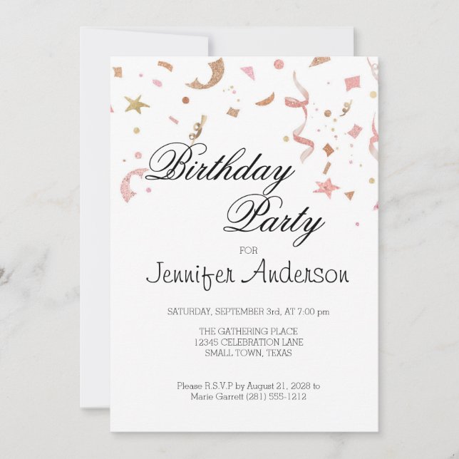 Carte Parties scintillant or rose et Rose Confetti Invit (Devant)