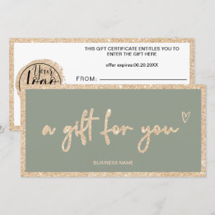 Carte Parties scintillant or sauge vert logo certificat 