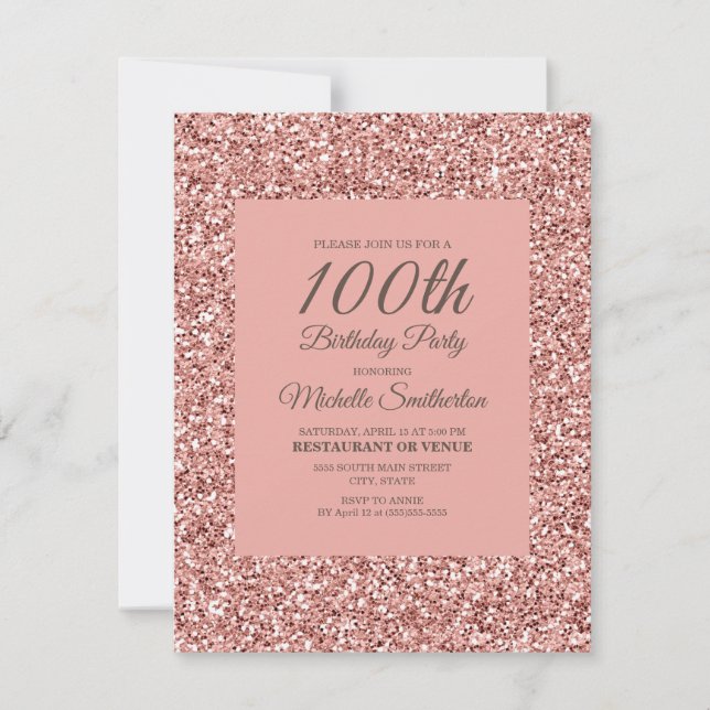 Carte Parties scintillant rose, 100e anniversaire des fe (Devant)