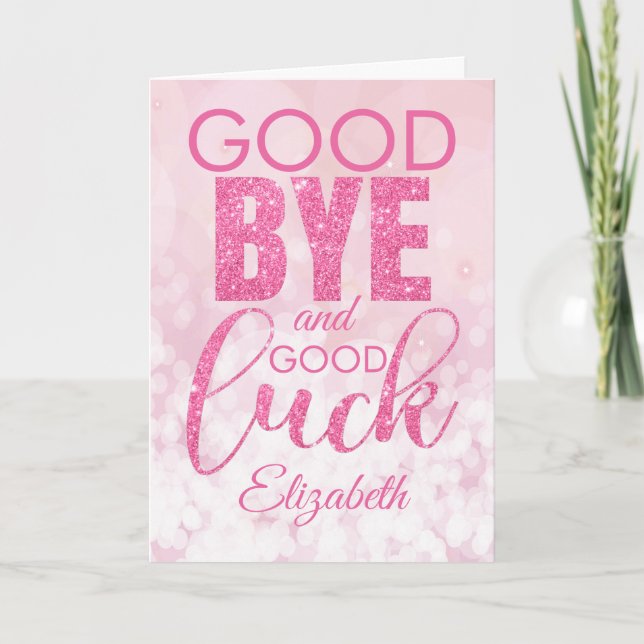 Carte Parties scintillant Rose Adieu Et Bonne Chance Adi (Devant)