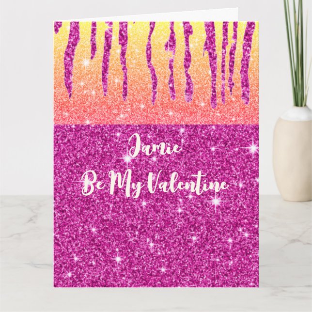 Carte Parties scintillant rose chaud Valentine personnal (Devant)