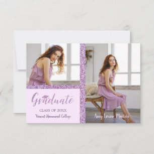 Carte Parties scintillant rose Diplômé Simple 2 Photos D