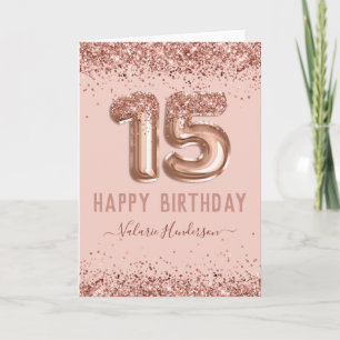Carte Parties scintillant rose élégant Joyeux 15e annive