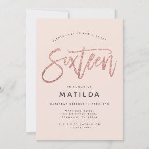 Carte parties scintillant rose en or girly douce moderne