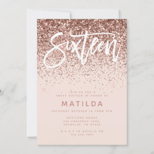 Carte parties scintillant rose en or girly douce moderne