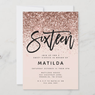 Carte parties scintillant rose en or girly douce moderne