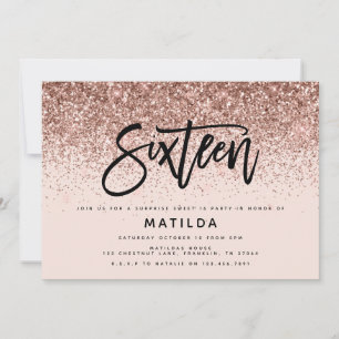Carte parties scintillant rose en or girly surprise douc
