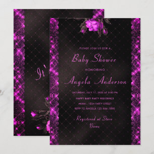 Carte Parties scintillant rose encadré bébé fille douche