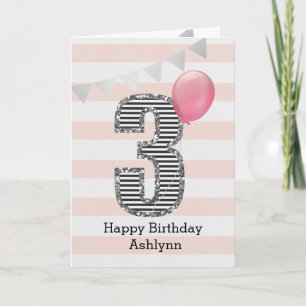 Carte Parties scintillant rose et argent 3e anniversaire