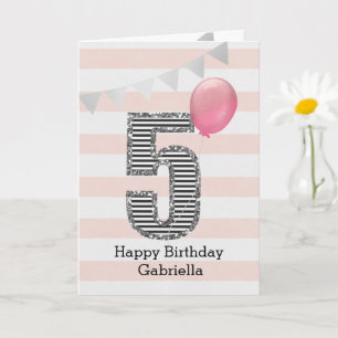 Carte Parties scintillant rose et argent 5e anniversaire