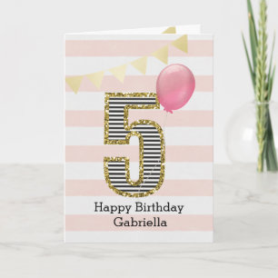 Carte Parties scintillant rose et or 5e anniversaire