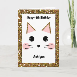 Carte Parties scintillant rose et or Chat Anniversaire