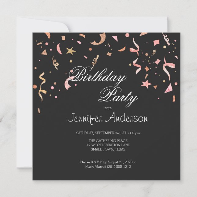 Carte Parties scintillant rose et or Confetti sur Invita (Devant)