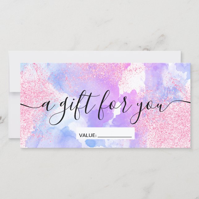 Carte Parties scintillant rose moderne violet d'aquarell (Devant)