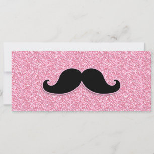 Carte Parties scintillant ROSE MUSTACHE NOIRE IMPRIMÉE