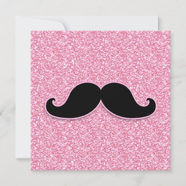 Carte Parties scintillant ROSE MUSTACHE NOIRE IMPRIMÉE (Devant)