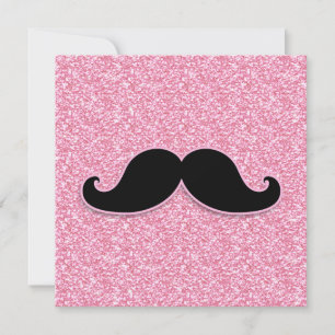 Carte Parties scintillant ROSE MUSTACHE NOIRE IMPRIMÉE