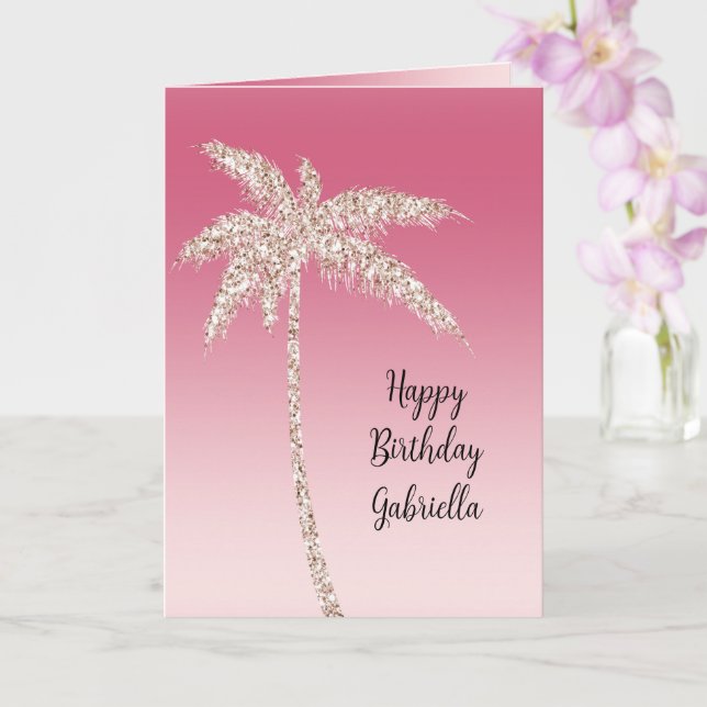 Carte Parties scintillant rose pâle Palmiers Ombre (Orchidée)