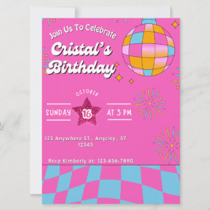 Carte Parties scintillant rose Retro Poupée Anniversaire