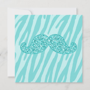 Carte Parties scintillant TURQUOISE FILLE MUSTACHE ZEBRA