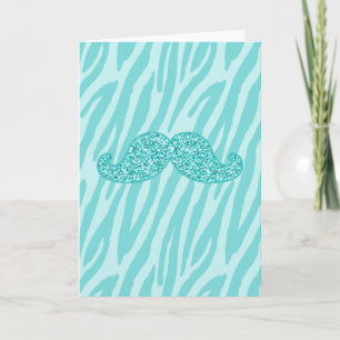 Carte Parties scintillant TURQUOISE FILLE MUSTACHE ZEBRA