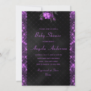 Carte Parties scintillant violet Baby Boy Shower Invitat
