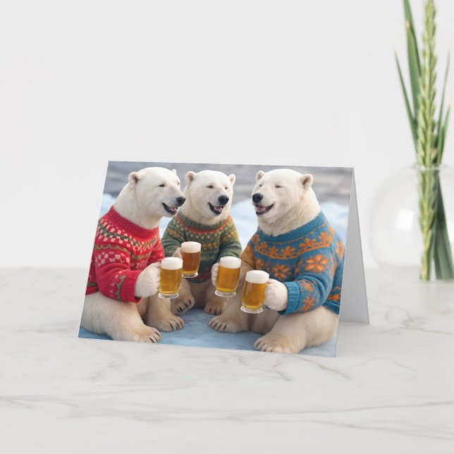 Carte Party Polar Bears Wearing Christmas Ugly Sweaters (Devant)