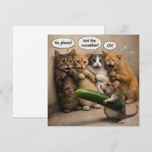 Carte Pas le concombre, chat drôle et souris plat saluta