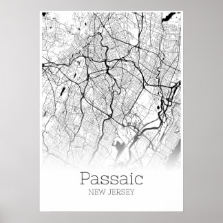 Carte Passaic - New Jersey - Poster de la carte de