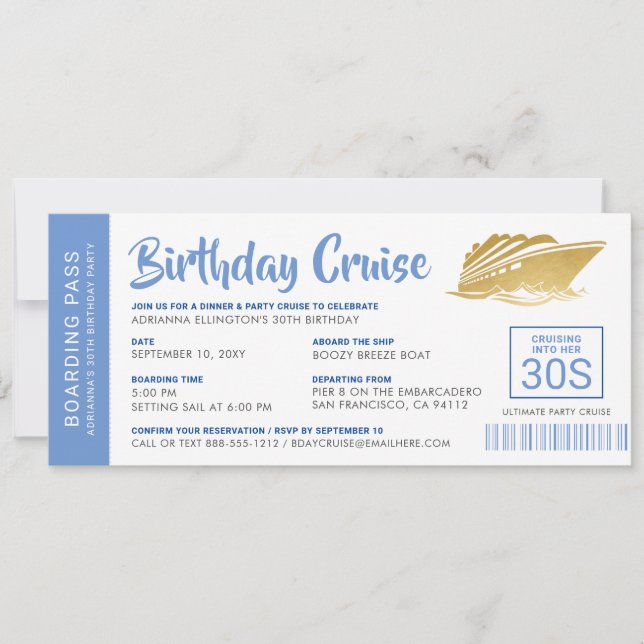 Carte Passe d'embarquement pour croisières d'anniversair (Devant)
