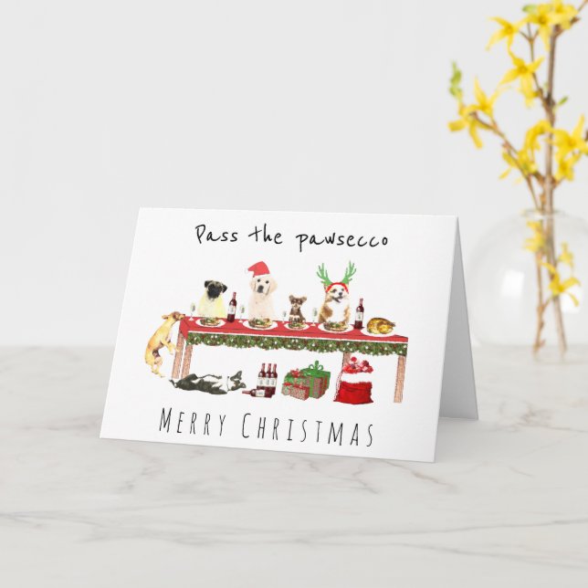 Carte Passez les chiens ivres pawsecco le jour de Noël (Fleur jaune)