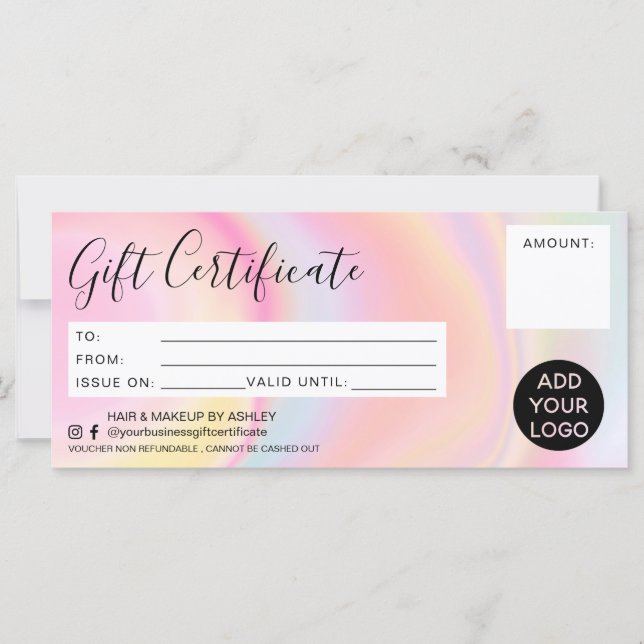 Carte Pastel arc-en-ciel marbre rose logo cadeau certifi (Devant)