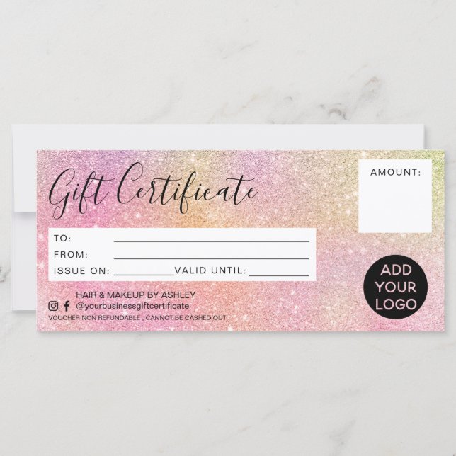 Carte Pastel arc-en-ciel parties scintillant rose certif (Devant)