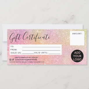 Carte Pastel arc-en-ciel parties scintillant rose certif