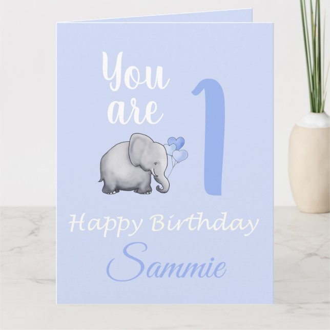 Carte Pastel Baby's Cute Elephant 1er Anniversaire Verse (Devant)